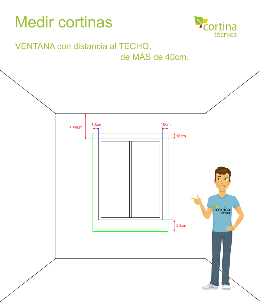 Cómo medir cortinas, Ventana con distancia al Techo de más de 40cm.