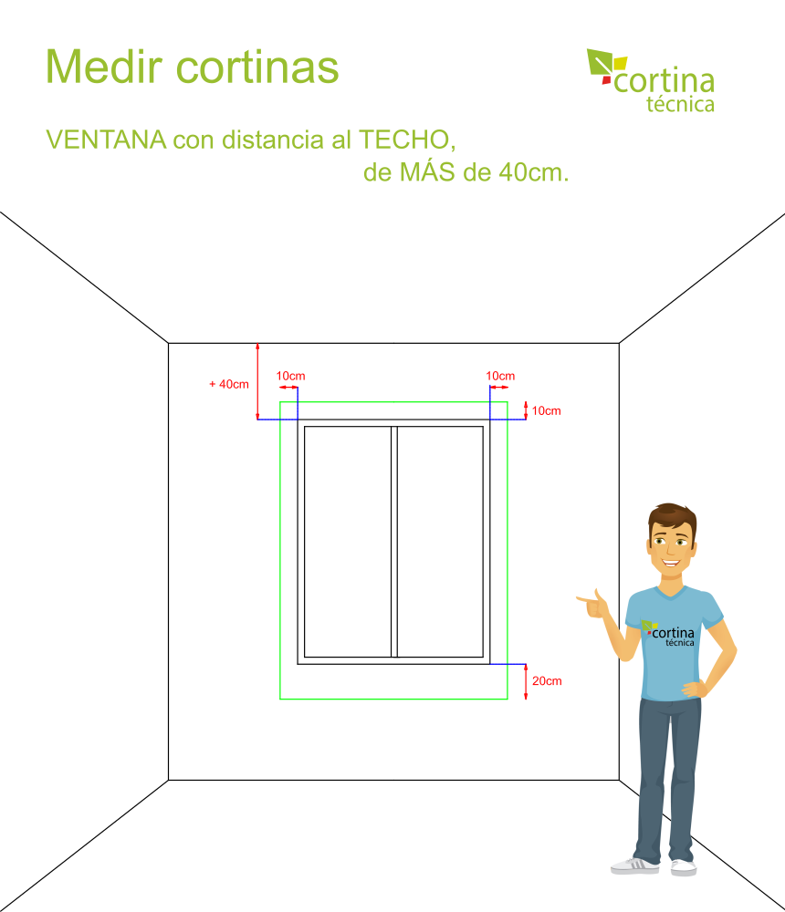 Medir Cortinas: Ventana con distancia al Techo de más de 40cm.